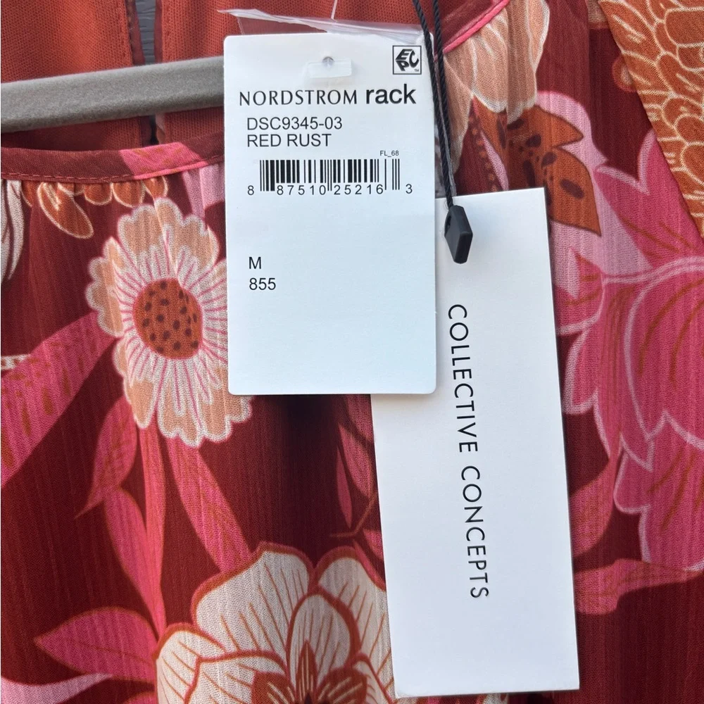 Collective Concepts Women’s M Chiffon Floral Red & Orange Multicolor Dress NWT - Picture 12 of 12